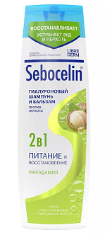 Librederm Sebocelin (Либридерм) шампунь и бальзам 2в1 против перхоти гиалуроновый макадамия питание, 400мл