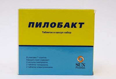 Купить пилобакт набор (кларитромицин-таблетки 250мг, омепразол-капсулы 20мг, тинидазол-таблетки 500мг), 42 шт в Кстово