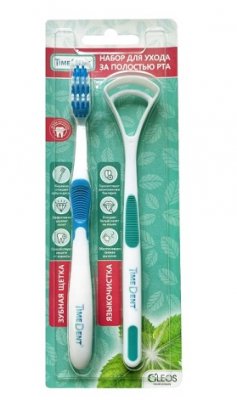 Купить таймдент (timedent) набор зубная щетка для взрослых средняя + языкочистка в Кстово