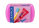 Curaprox (Курапрокс) Набор дорожный розовый бокс: Паста зубная туба 10мл+Щетка зубная ультрамягкая+Ершик межзубный с держателем