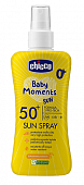 Купить chicco baby moments (чикко) спрей солнцезащитный для детей с 0 лет spf50+, 150мл в Кстово