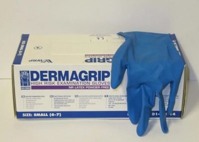 Купить перчатки dermagrip high risk powder free, повышенной прочности размер s 25 пар синие в Кстово