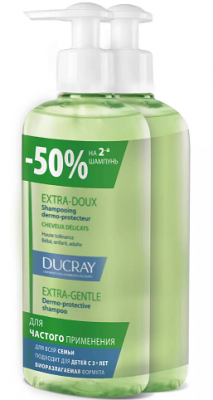 Купить дюкре экстра-ду (ducray extra-doux) шампунь защитный для частого применения 400мл 2шт (-50% на второй продукт) в Кстово