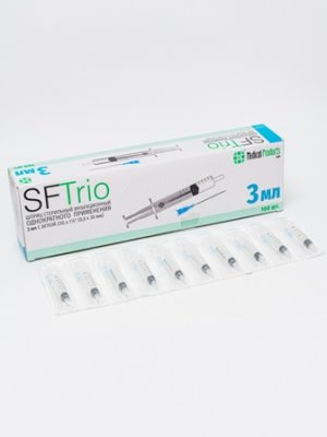 Купить шприц 3мл sftrio трехдетальный стерильный без латекса с надетой иглой 23g (0,6х30 мм), 100 шт в Кстово