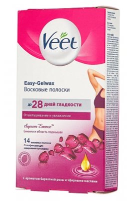 Купить veet easy-gelwax (вит) восковые полоски для депиляции для бикини с ароматом бархатной розы, 14шт в Кстово