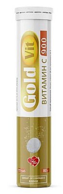 Купить gold vit (голд вит) витамин с 900, таблетки шипучие 4г, 20 шт бад в Кстово