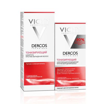 Купить виши деркос (vichy dercos) набор: шампунь тонизирующий против выпадения волос 200мл +бальзам тонизир в Кстово