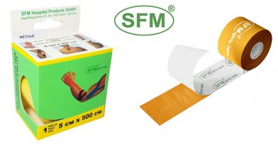Купить лента (тейп) кинезиологическая sfm-plaster на хлопковой основе 5см х 5м желтый в Кстово