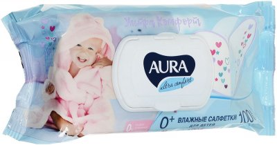 Купить aura (аура) ультра комфорт влажные салфетки для детей с алоэ и витамином е 100 шт в Кстово