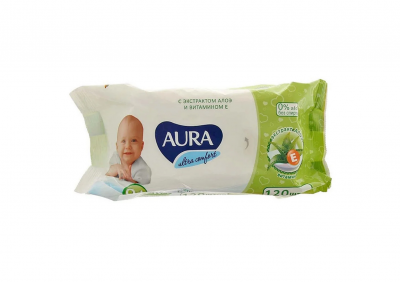 Купить aura (аура) салфетки влажные детские ультра комфорт алоэ и витаминин е 100 шт в Кстово
