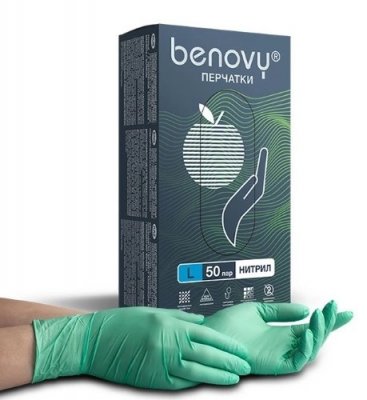 Купить перчатки benovy нитриловые нестерильные неопудренные, размер l, 100 шт, зеленые в Кстово