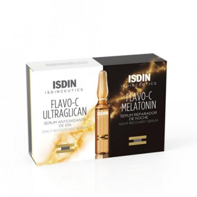 Купить isdin isdinceutics (исдин) набор: сыворотка для лица ночная 10шт+дневная flavo-c melatonin, ампулы 2мл, 10шт в Кстово