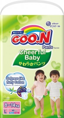 Купить goo.n (гуун) подгузники-трусики cheerful baby l 8-14кг 48 шт в Кстово