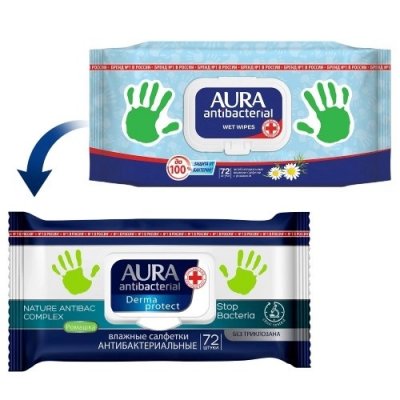 Купить aura (аура) салфетки влажные антибактериальные ромашка 72шт в Кстово
