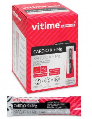 Купить vitime aquastick cardio k + mg (витайм) аквастик кардио k + mg, жидкость для приёма внутрь 2,5 мл, стик (саше-пакет)  30 шт. бад в Кстово