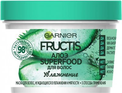 Купить garnier fructis (гарньер фруктис) маска для волос 3в1 увлажнение суперфуд алоэ увлажн 390мл в Кстово