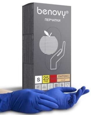 Купить перчатки benovy смотровые латексные нестерильные неопудрен повышенной прочности размер s 25 пар в Кстово