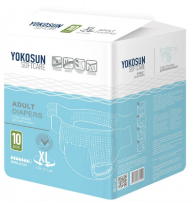 Купить yokosun (йокосан) подгузники на липучках для взрослых размер xl, 10шт (объем 130-170см) в Кстово