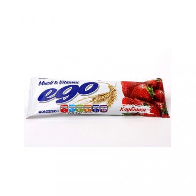 Купить мюсли ego (эго) батончик клубника с железом и витаминами в йогурте, 25г бад в Кстово