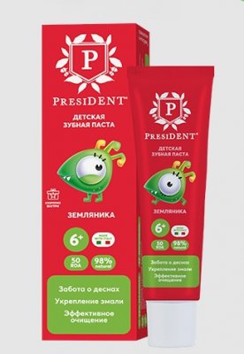 Купить президент (president) зубная паста для детей с 6 лет земляника, 43г 50rda в Кстово