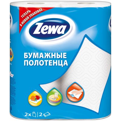 Купить полотенца бумажные zewa (зева) белые двухслойные, 2шт в Кстово
