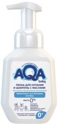 Купить aqa baby (аква беби) пенка для купания и шампунь с маслами для сухой и чувствительной кожи, 250 мл в Кстово