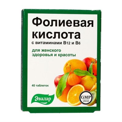 Купить фолиевая кислота с витамином в12, в6, таблетки 40 шт бад в Кстово