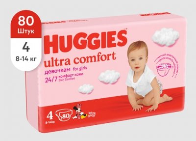 Купить huggies (хаггис) подгузники ультра комфорт для девочек 8-14кг 80шт в Кстово