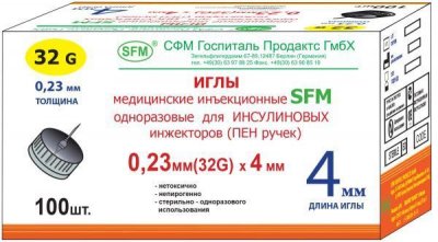 Купить иглы sfm для инсулиновых инжекторов (пен ручек) 32g (0,23мм х 4мм), 100 шт в Кстово