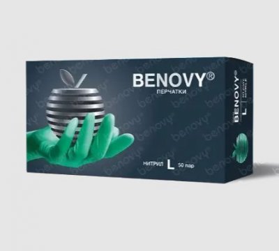Купить перчатки benovy смотровые нитриловые нестерильные неопудрен текстурир на пальцах размер l 50 пар, зеленые в Кстово