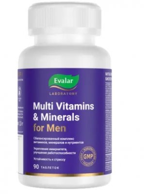 Купить мультивитамины и минералы для мужчин эвалар, таблетки покрытые оболочкой 1,3г, 90 шт бад в Кстово