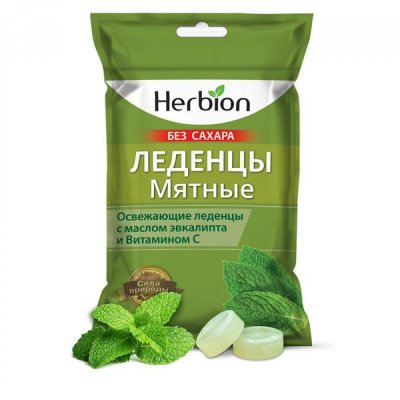 Купить herbion (хербион), леденцы с маслом эвкалипт и витамином с мятные без сахара, пакет 62,5г в Кстово