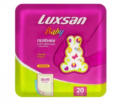 Купить люксан (luxsan) baby пеленки впитывающие с рисунком размер 60х90, 20 шт в Кстово