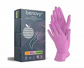 Купить перчатки benovy смотровые нитриловые нестерильные неопудрен текстурир с однократной хлорацией размер l 50 пар, розовые в Кстово