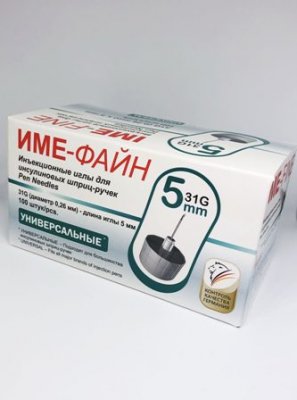 Купить иглы ime-fine для инъекций универсальные для инсулиновых шприц-ручек 31g (0,26мм х 5мм) 100 шт в Кстово