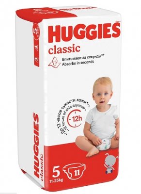 Купить huggies (хаггис) подгузники классик 5 11-25кг 11шт в Кстово