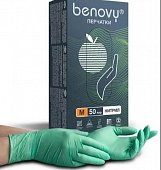 Купить перчатки смотровые benovy нитриловые нестерильные неопудренные хлорированные m 50 пар, зеленый в Кстово