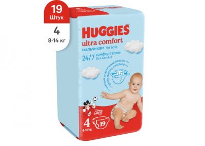 Купить huggies (хаггис) подгузники ультра комфорт для мальчиков 8-14кг 19шт в Кстово