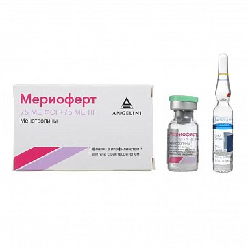 Мериоферт, лиофилизат для приготовления раствора для внутримышечного и подкожного введения 75МЕ ФСГ+75МЕ ЛГ 1шт в комплекте с растворителем 1 мл,1 шт