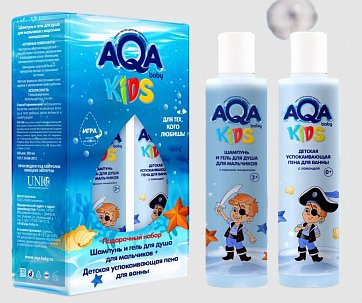 AQA baby (Аква беби) Kids набор: шампунь и гель для душа для мальчиков с морскими минералами 200 мл+пена для ванны с лавандой 200 мл