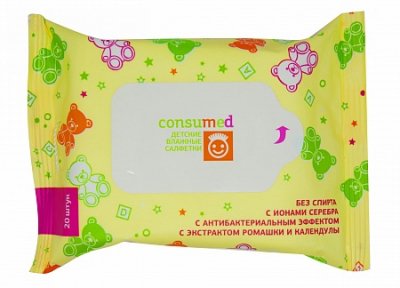 Купить салфетки влажные консумед (consumed) детские с экстрактом ромашки и календулы, 20 шт в Кстово
