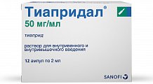 Купить тиапридал, раствор для внутривенного и внутримышечного введения 50мг/мл, ампулы 2мл, 12 шт в Кстово