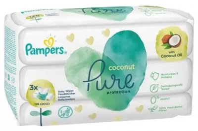 Купить pampers рure protection coconut (памперс) салфетки влажные, 42шт (в комплекте 3 упаковки) в Кстово