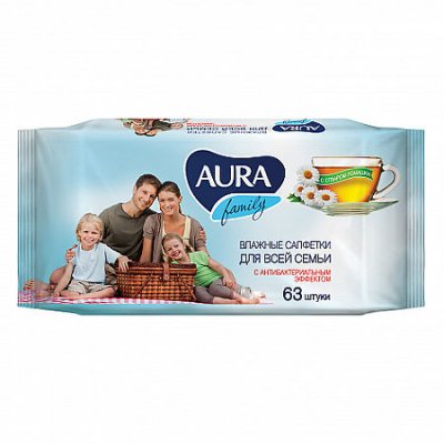 Купить aura (аура) салфетки влажные family для всей семьи антибактериальные 63шт в Кстово
