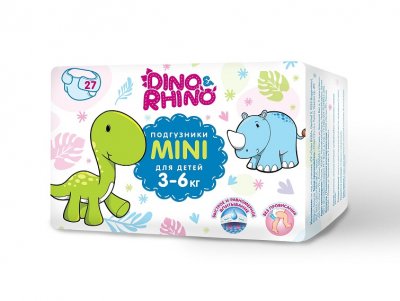 Купить подгузники для детей 3-6 кг дино и рино (dino & rhino) размер мини, 27 шт в Кстово