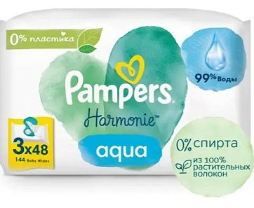 Pampers (Памперс) салфетки влажные детские Harmonie Aqua 48шт х 3