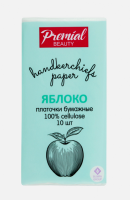 Купить premial (премиал) платочки бумажные трехслойные белые с ароматом зеленого яблока, 10 шт в Кстово