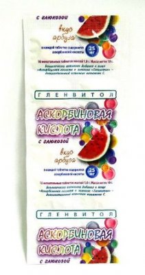 Купить аскорбиновая кислота с глюкозой гленвитол таблетки со вкусом арбуза 1г, 10 шт (стрип) бад в Кстово