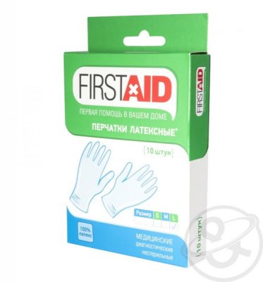 Купить перчатки first aid смотр. н/стер. латекс. опудр., l №10(tg medical, малайзия) в Кстово