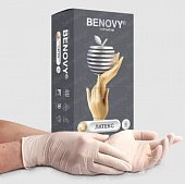 Купить перчатки benovy смотровые латексные нестерильные опудренные текстурированные на пальцах, размер s 50 пар в Кстово